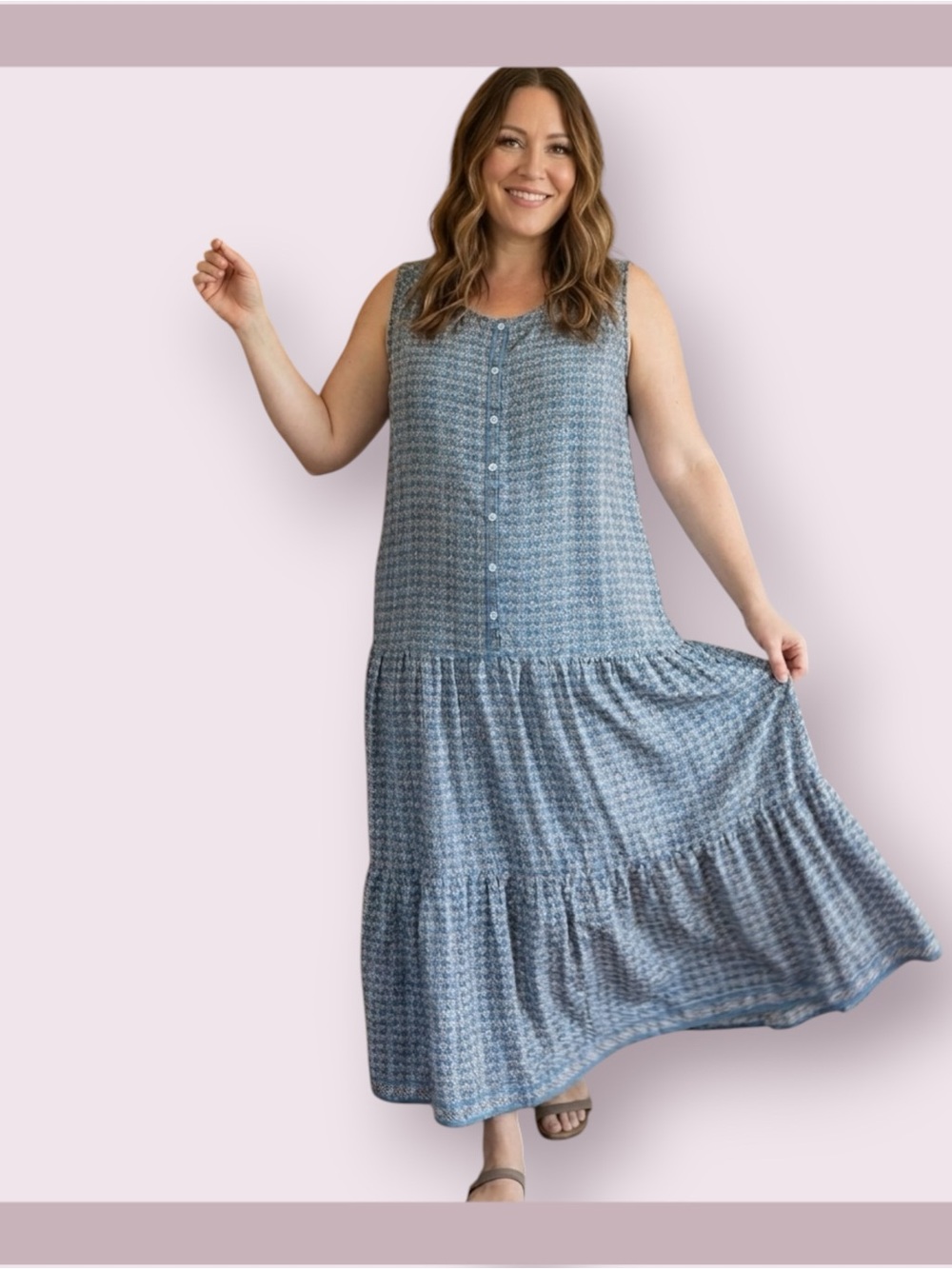 Max Studio Geo Print Tiered Maxi Dress